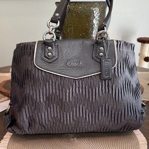 Coach Charcoal Ruched Shoulder Bag with Leather Trim